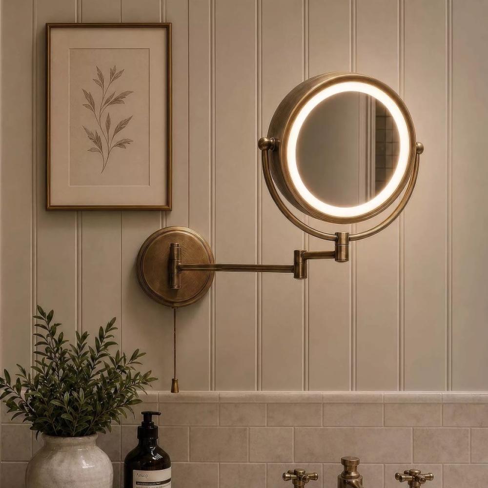 klasicky nastavitelne zrkadlo na make-up kupelna lampa bronzova mosadz nastavitelna otocna okruhla mala zrkadlo klasicky rustikalny cottage provans.jpg